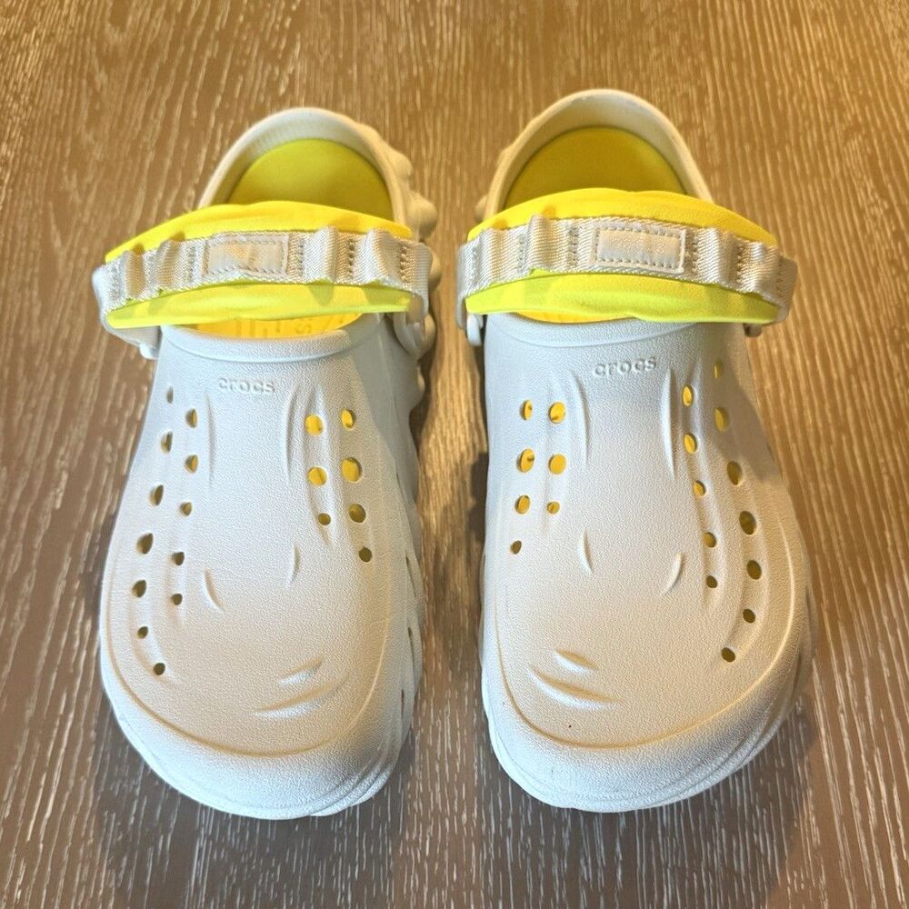 Crocs Echo  Men's US 11 White/Yellow Slip-On Sandals Synthetic Upper Logo